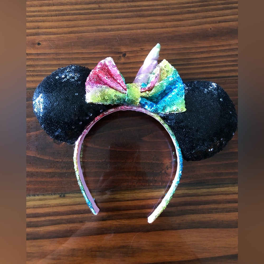 Disney Parks Unicorn Rainbow Glitter Minnie Ears